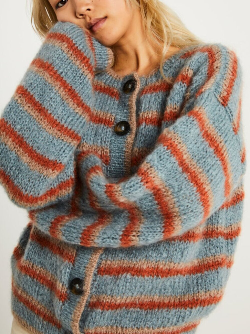 (First Week Sale) Cinnamon Dust Striped Button Up Cardigan SIZE LARGE